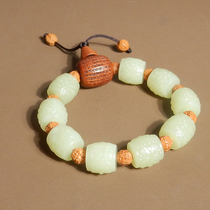 Hot selling dialect Hetian jade special price Xinjiang and the end material yellow mouth chicken oil yellow wishful pattern barrel bead jade bracelet bracelet h8