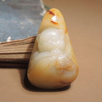 I lost a lot of money dialect quality Hetian jade Xinjiang characteristics old mature sprinkled gold skin white jade seed material kitten pendant pendant h7