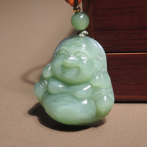 Hot dialect Hetian jade boutique wearable Russian jasper pink green with cats eye smiling Buddha pendant pendant h4