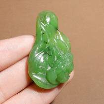 Stunned dialect Hetian jade Xinjiang characteristic oily yellow Qin skin fruit green jasper first grade clear lotus pendant pendant h7