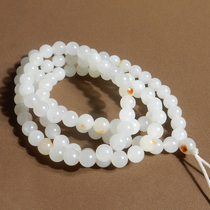Crazy dialect Hetian jade wearing grade red Qin leather white jade seed material 108 pieces 6mm necklace multi-circle bracelet X2