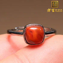 Dialect high-quality Hetian jade features exquisite southern red agate S925 silver inlaid living ring to give back to jade friends O2