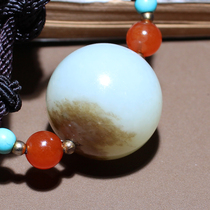 Crazy dialect wearable quality Hetian jade old pit material sugar white jade transfer beads round bead pendant O8