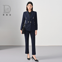 Deng Zhengmei professional suit suit womens double-breasted navy blue high-end civil servant interview formal suit jacket
