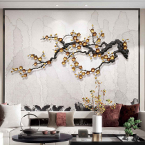 Neoclassical plum tree creative model room decoration wrought iron wall hanging hotel lobby living room sofa art background wall