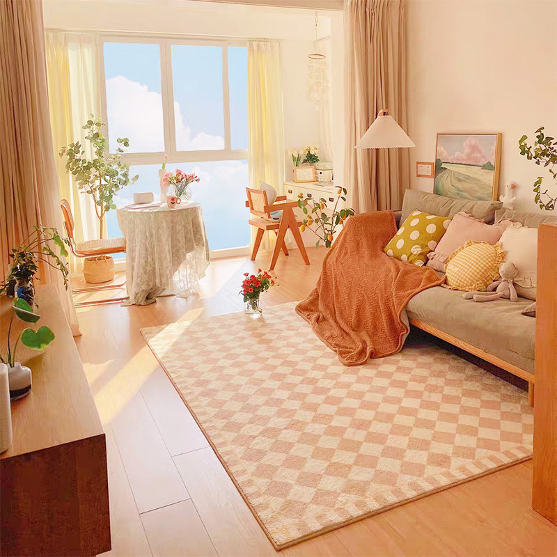 TipToe Meet People Hains Wind Carpets Living-room Retro Chessboard Grid Style Bedroom Girls Bedside Mat Blanket