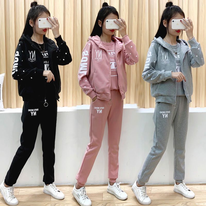 12 Year Old Female Great Boy Casual Thick Cotton Three Sets 15 Junior High School Student Spring Clothing 14 Less Girl Sports Foreign Pie Suit 16