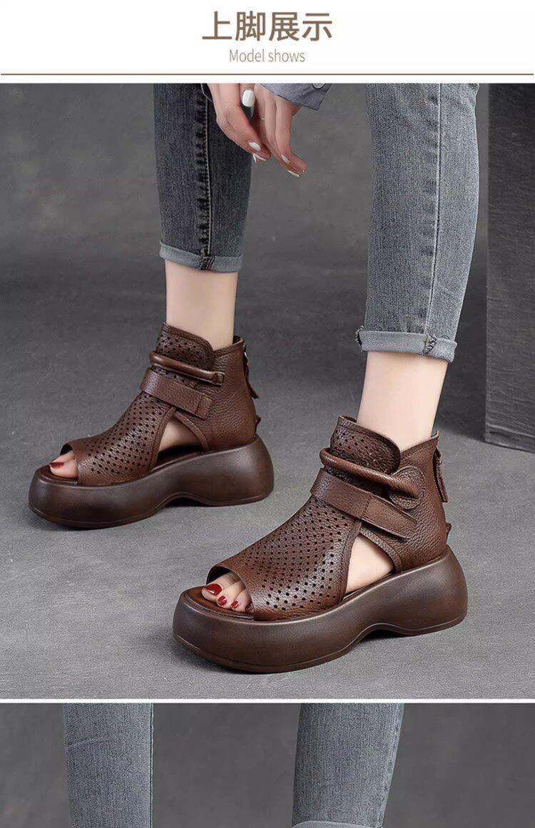 Sandalias Romanas De Cuero Para Mujer Con Plataforma Y Tacón_voghion.com
