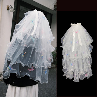 Veil certificate registration concert proposal colorful butterfly veil dopamine engagement bride wedding headwear props