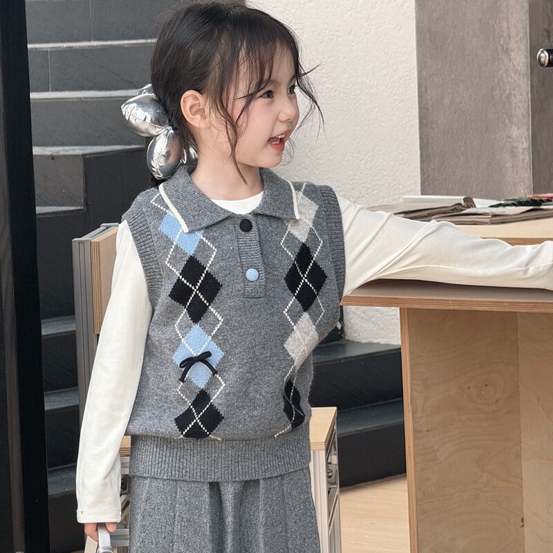 【100% Wool】Diamond Pattern Vest 2025 Autumn/Winter Children's Double-Layer Thickened Wool Vest