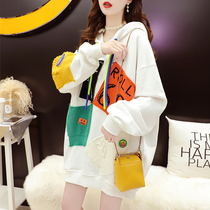 2021 Early autumn new necropolis female Korean version of pregnant woman covered long sleeve T-shirt woman blouse for a long time big code female dress