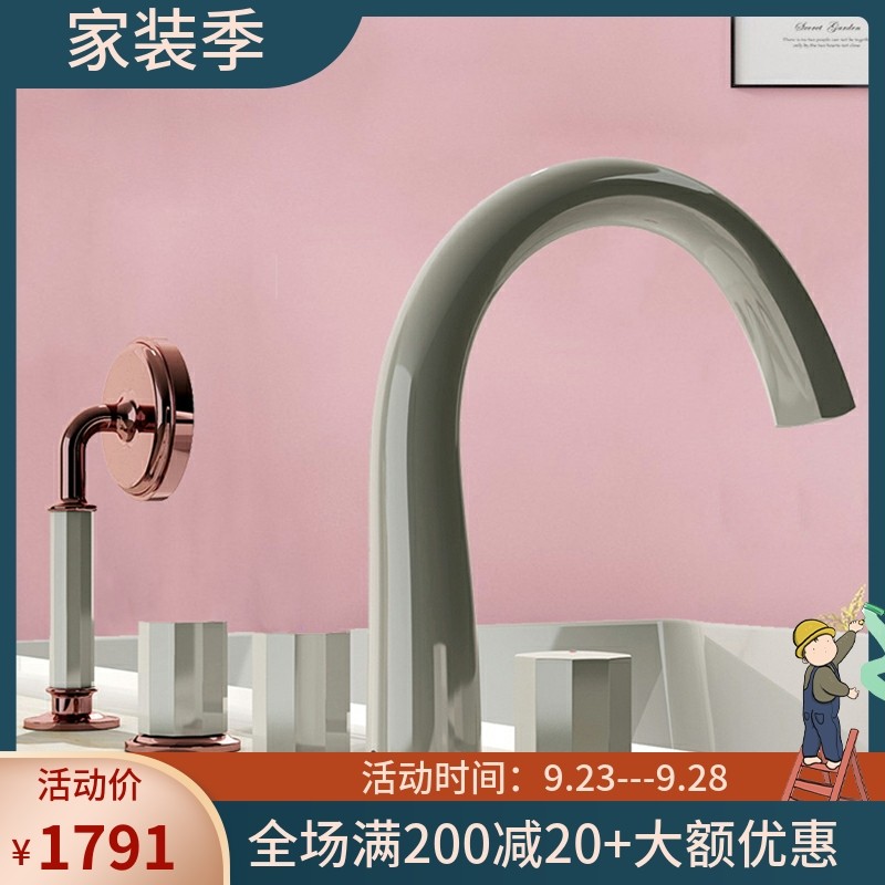 Lindai all-copper bathtub faucet tank side two-piece shower sitting gold five-piece black rotatable faucet