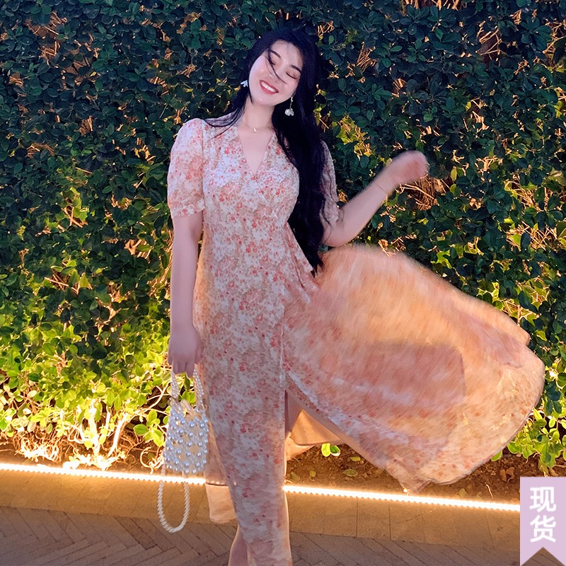 ◆Fat◆21 summer large size women's clothing (Miss Peach) first love one piece floral dress Q0702