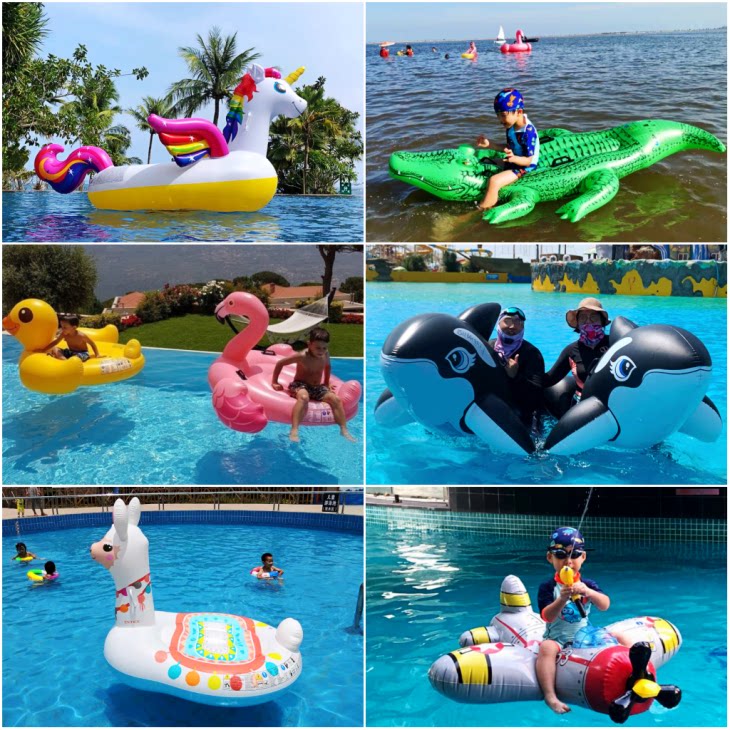 Inflatable floating water park swimming pool toys large lobster turtle children with water gun combat aircraft mounts