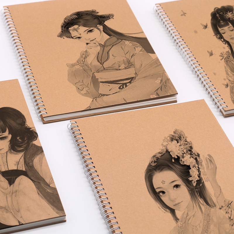 Beauty characters Bull Leather Hard Shell A3 Sketch Sketch Book Creative Ancient Wind A4 Horizontal Turning B5 Painting Hand-painted Benson Custom