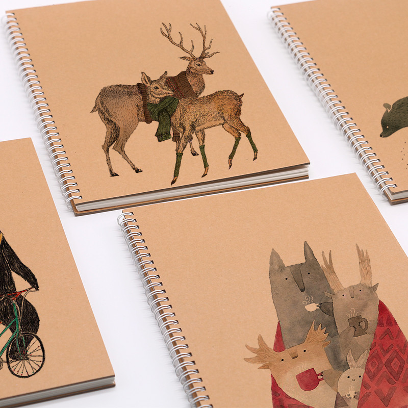 Kraft paper hard shell cover A3 sketchbook cute cartoon animals A4 sketchbook students use B5 drawing customization