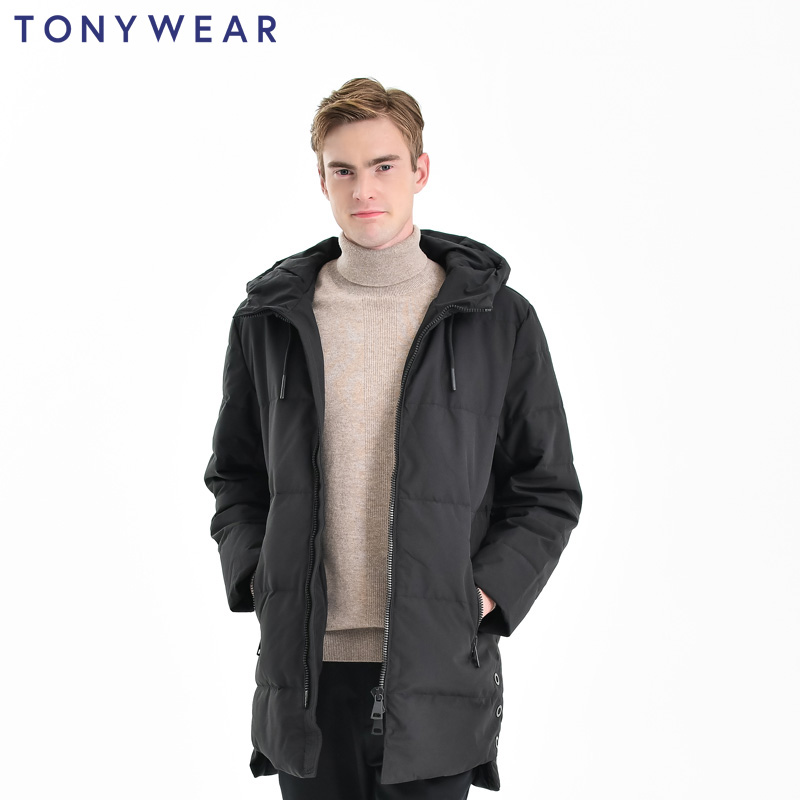 TONY WEAR/汤尼威尔2019秋冬上新男士辑线防风连帽羽绒服外套包邮