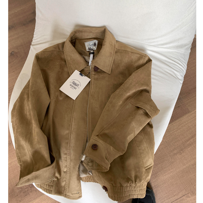 Khaki Retro Suede Short Jacket for Women 2026 Autumn New Style Petite Korean Style High-End Early Autumn Jacket Khaki Retro Suede Short Jacket for Women 2026 Autumn New Style Petite Korean Style High-End Early Autumn Jacket