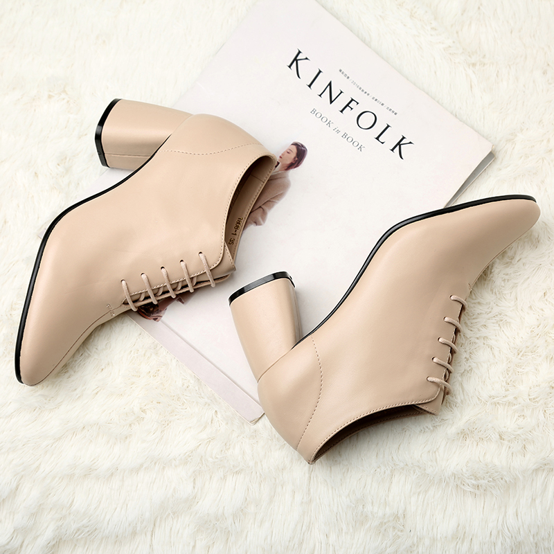 2022 autumn and winter leather head coarse and short boots high heel with Martin boots bare plus female boots