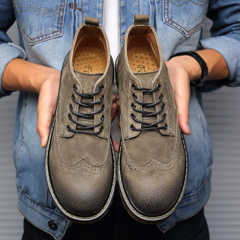 Summer Retro Martin Boots Genuine Leather Tooling Boots Retro Short Boots High Barrel Big Leather Shoes Big Size Hairstyle Hairstylist Male Boots