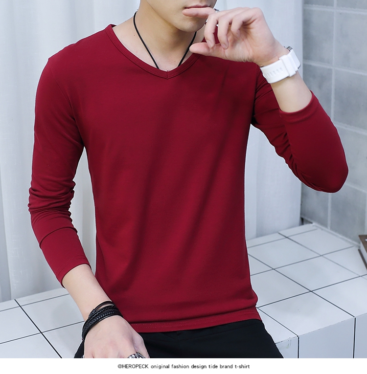 Cotton nguyên chất màu trắng tinh khiết đen dài trục nam áo thun dài tay màu trắng máu tất cả màu đen cotton đơn sắc áo sơ mi nam quần áo mùa thu áo phông rộng nam