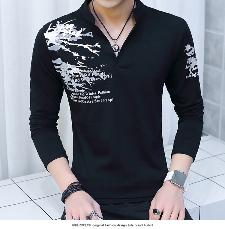 Mùa thu đứng cổ áo choàng nam dài tay áo thun cotton đẫm máu chì giản dị quần áo mùa thu nam ngoài đất 30 áo thun trơn