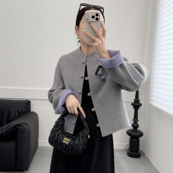 新中式双面羊毛大衣女短款2025新款国风羊毛双面呢外套时尚百搭