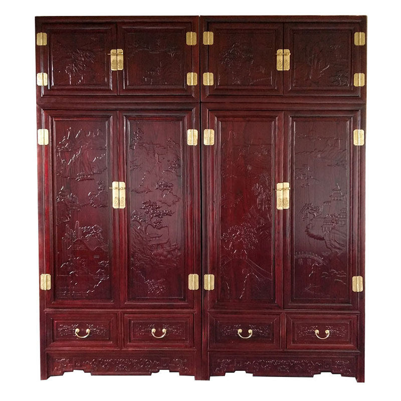 Ming and Qing antique furniture Chinese style large wardrobe solid wood top box cabinet south elm retro four-door wardrobe bedroom locker