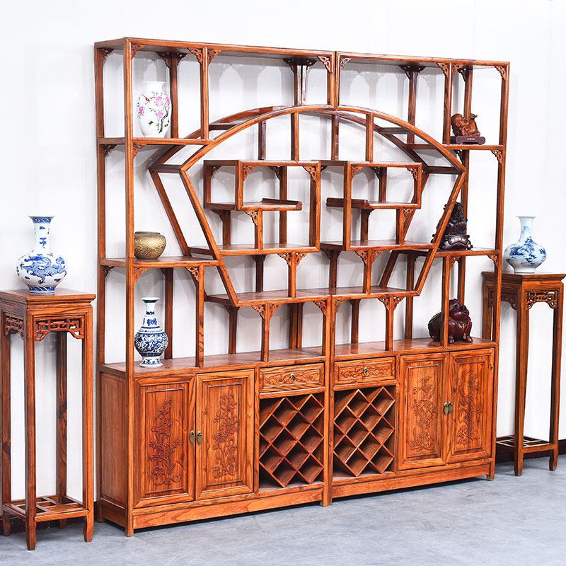 Chinese style south elm wine cabinet Bogu rack antique solid wood display rack Duobaoge rack living room partition porch cabinet