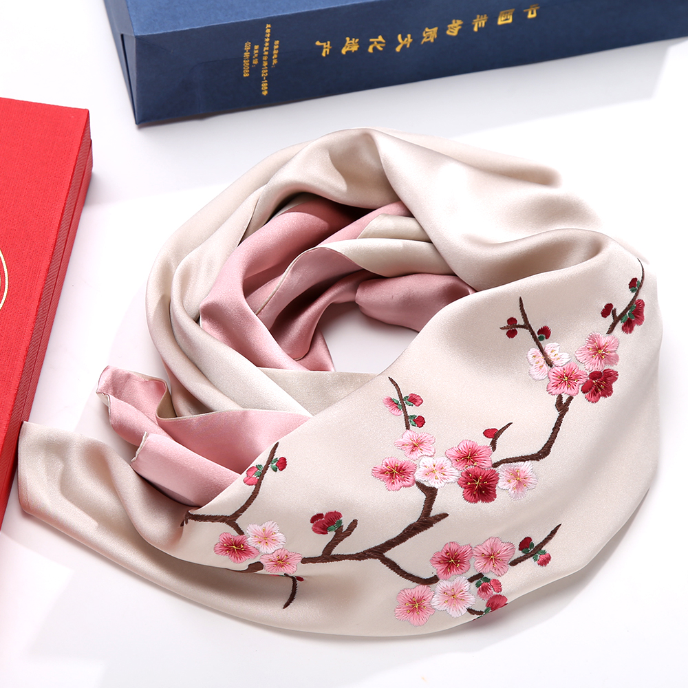Shu Embroidery Hand Embroidered Plum Blossom Scarf Woman Shawl Shoulder Real Silk Fabric China Wind Chengdu Special Delivery Mother Send Mother-In-Law