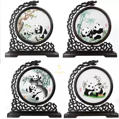 Sichuan Shu embroidery craft gift decoration National treasure Panda hand embroidery double-sided embroidery decoration screen to send foreigners meeting souvenirs