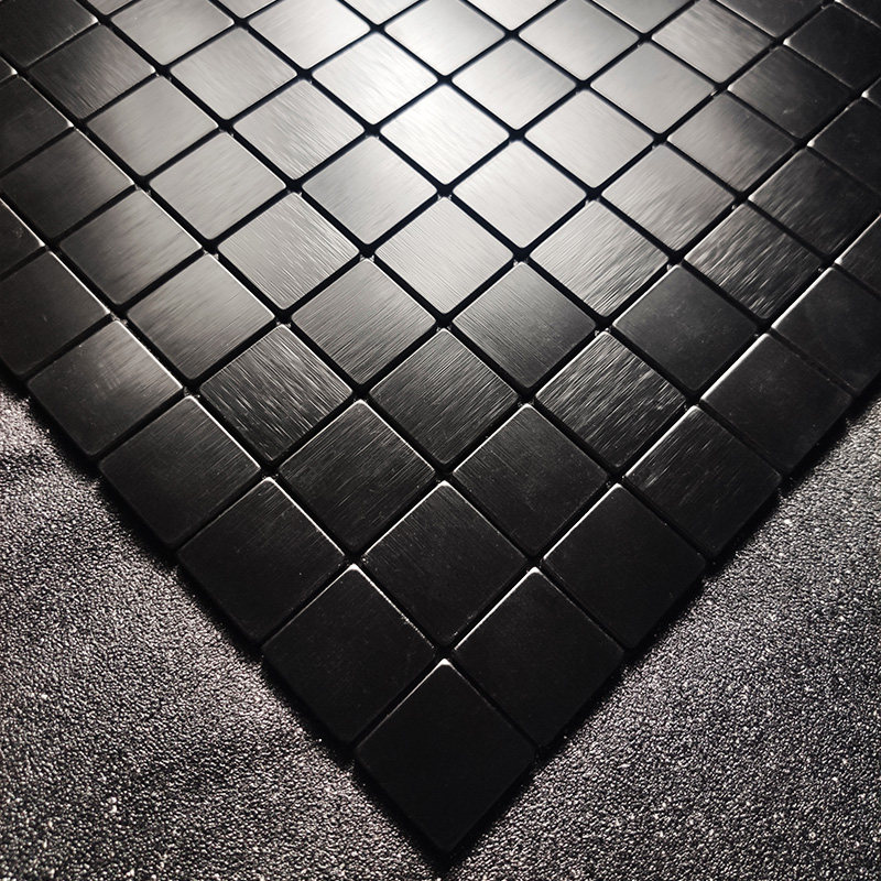 Black metal mosaic wall sticker pure black tile self-adhesive background wall modern simple small particle art Aluminum plastic board