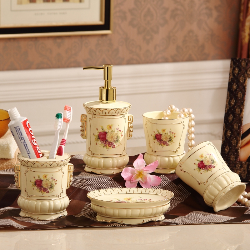 Eurostyle Ceramic Bathroom Five Pieces Sets of bath room Supplies washing suit toothbrush gargling cup kit toothbrushing cup Home