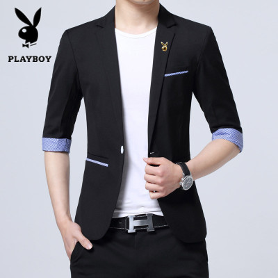 Playboy mùa xuân và mùa hè Bảy tay áo Suit nam Năm-Point Hàn Quốc phiên bản Slim Slim Jacket Half-Sleeve Suit