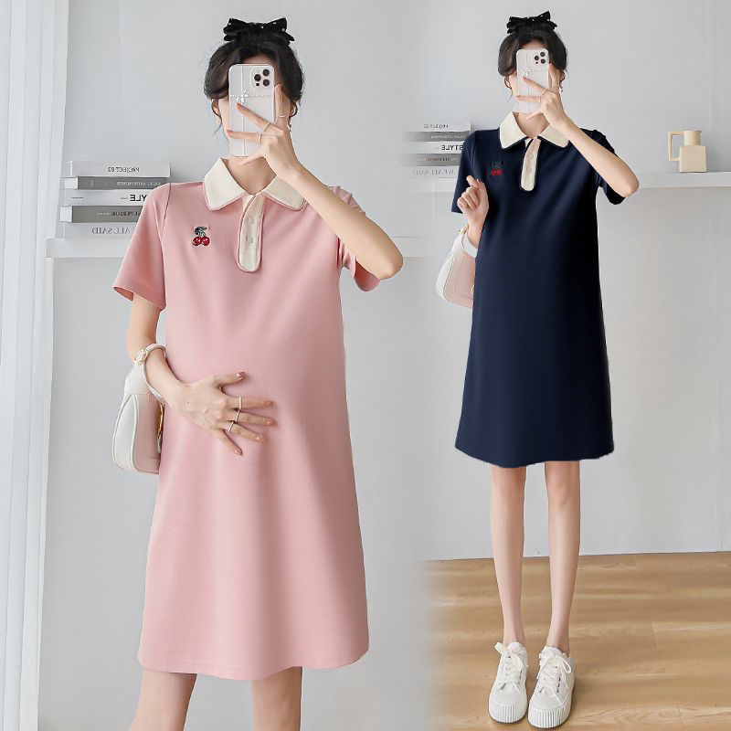 Maternity Dress Summer Wear 2025 Trendy Maternity Wear Summer Lapel T-Shirt Fashionable Loose Large Size Summer Dress Maternity Dress Summer Wear 2025 Trendy Maternity Wear Summer Lapel T-Shirt Fashionable Loose Large Size Summer Dress