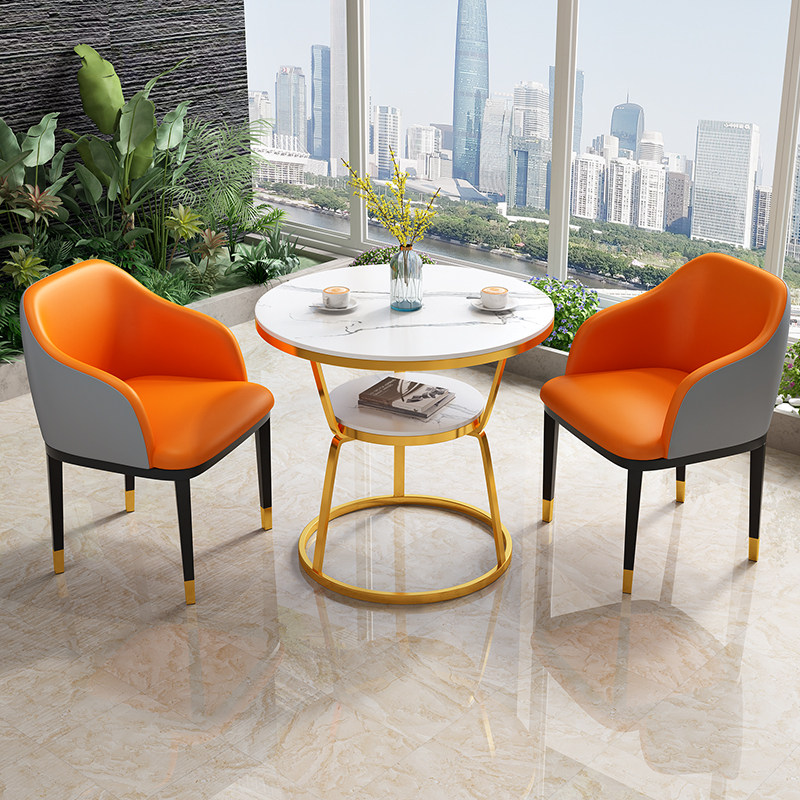 Slate double-layer balcony small coffee table small apartment tea table and chair combination home leisure simple modern one table and two chairs