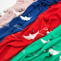 Chiffon fabric Messy embroidered crane fabric Hanfu costume dress embroidered fabric Summer fabric