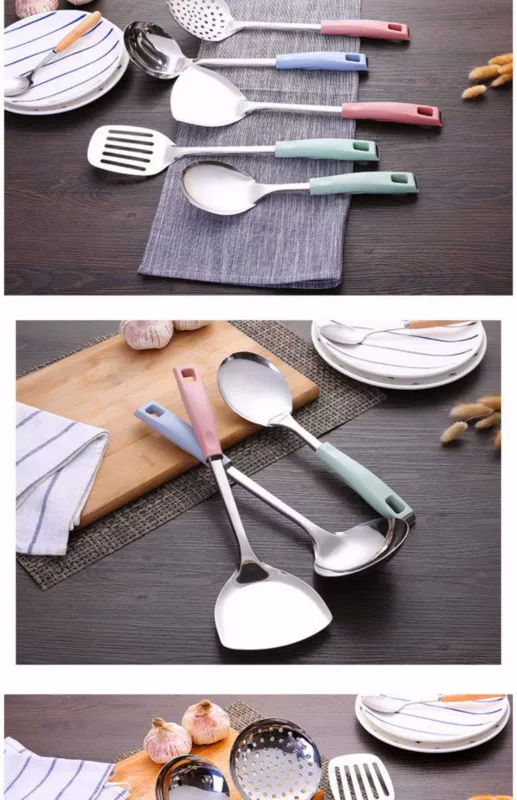 Thìa thép không gỉ colander muỗng gia dụng dày tay cầm dài dụng cụ nhà bếp không nóng tay muỗng nấu ăn dụng cụ nhà bếp xoong