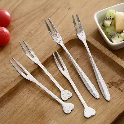 Thickened stainless steel small fork Children's fruit fork Creative Korean Western salad cake two-tooth fork tableware set