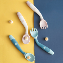 Baby Learn to eat training spoon short treat elbow Baby complemented with fork spoon One year old bendable child cutlery suit
