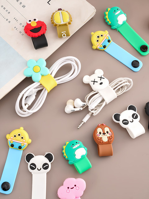 Headphone buckle cartoon winder charging cable storage cute silicone cable ties data cable finishing clip anti-winding bundling