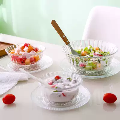 Creative glass bowl rice bowl soup bowl saucer household transparent rice Dessert Small bowl salad bowl tableware set