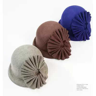 Ku Yin Folding Fan Waltz Hat Bowl Hat Women Autumn and Winter Hat British Joker Retro