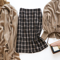 Ku Yin beautiful sister straight tube H version knee skirt elegant bag hip hip fashionable plaid skirt