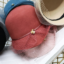 Miss Ku Yin British retro style Net gauze little hat autumn and winter woolen hat charming face small