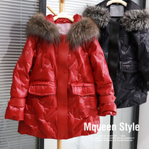 Ku Yin New Year red hooded long bright down jacket wind and warm 90 white duck down