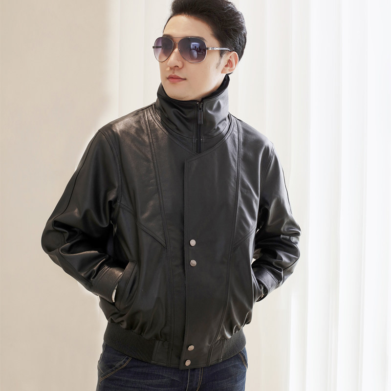 Headliner Deer Skin Leather Clothing Male Dermis Air Force Pilot Leather Jacket Gold Ferret Fur Integrated Liner Glint Thickened