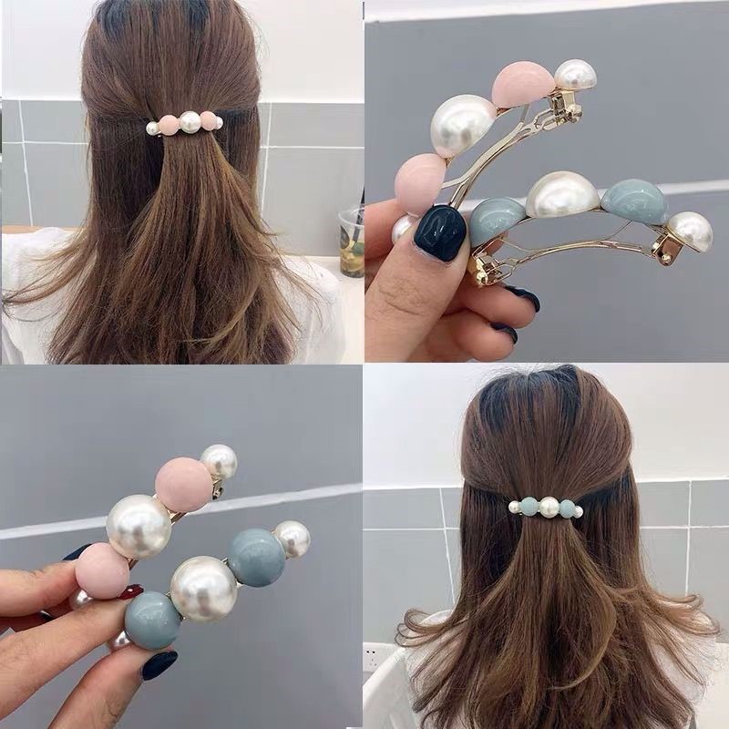 Hair clip Hairpin Clip Hairpin Clip Spring Hairpin Clip Rear Brain Spoon Clip Pearl South Korea Nets Red Little Clear New Horsetail Clip Hair Clip