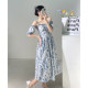 Temperament one-shoulder suspenders tea break floral dress high-end 2022 new women's summer design sense niche