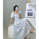 French Floral Gentle Wind Tea Break Temperament Square Neck Puff Sleeve Dress Fairy Summer 2022 New Waist Slimming